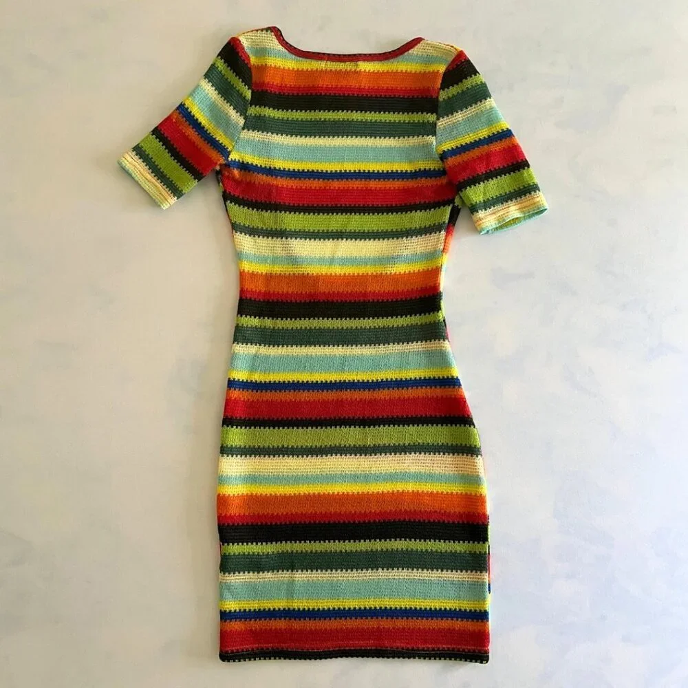 NWT Edikted Rainbow Striped Open Front Knit Coverup Dress - Picture 2 of 8